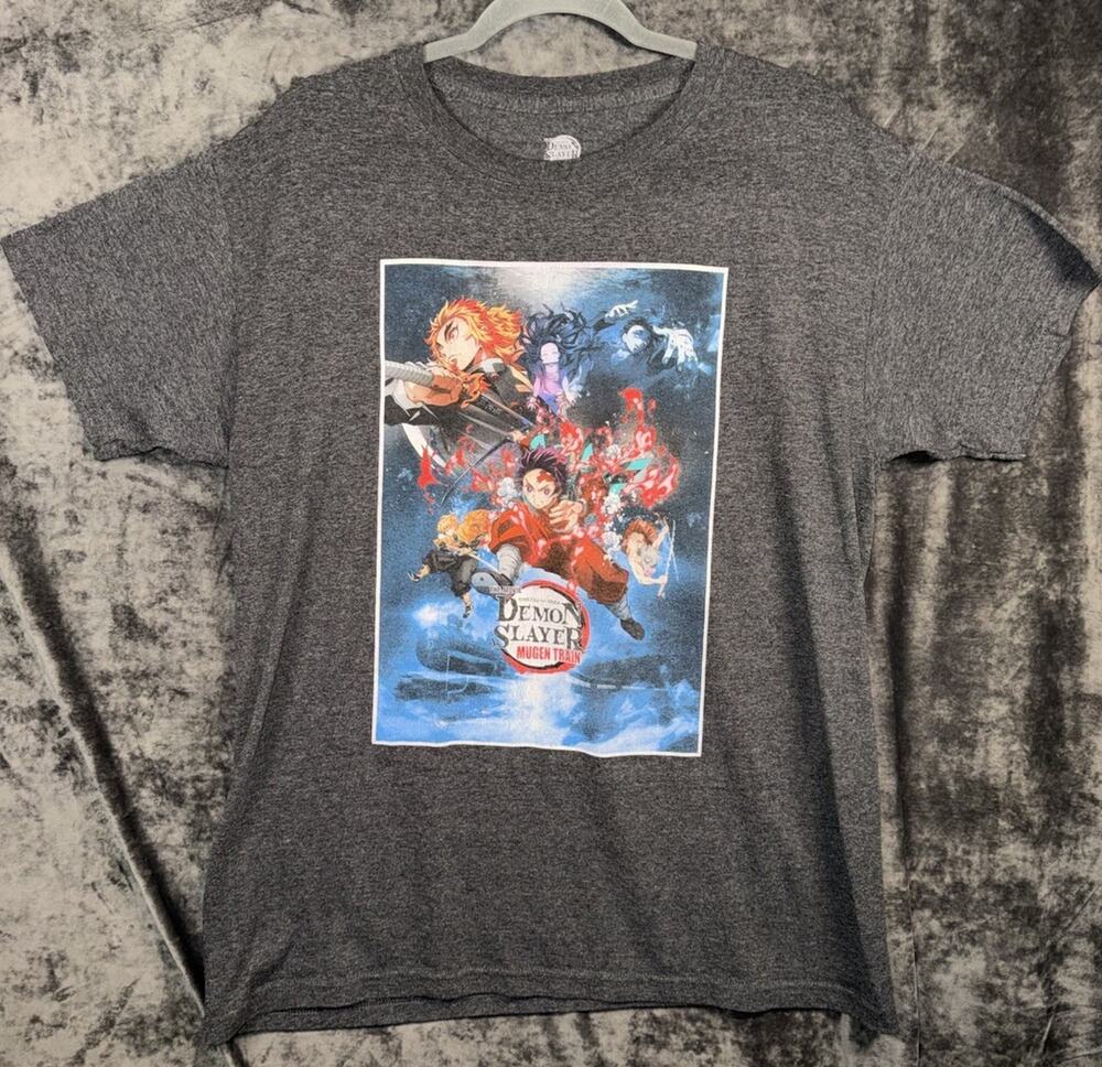 Demon Slayer Mugen Train Anime T Shirt Mens Medium Tanjiro Rengoku Gray